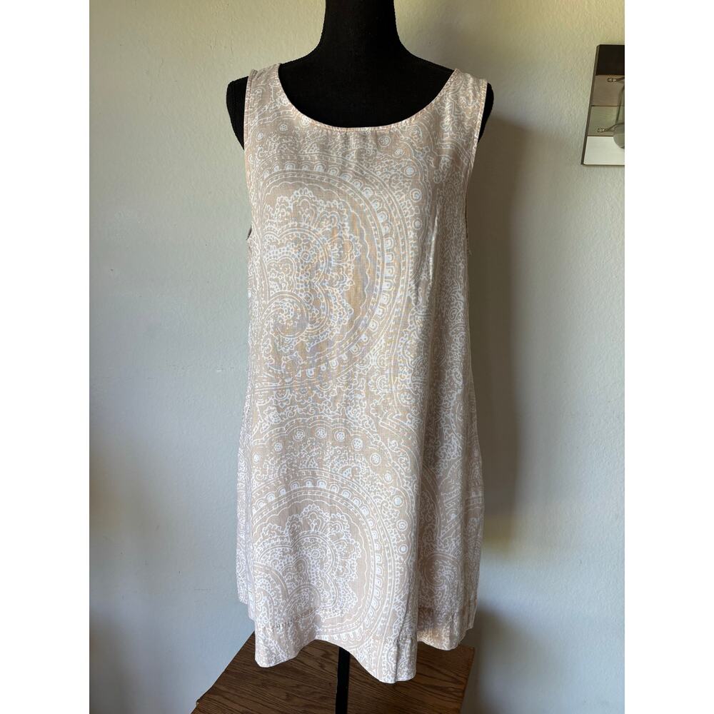 CYNTHIA ROWLEY 100% Linen Paisley Medallion Shift Dress w Pockets Sz L
